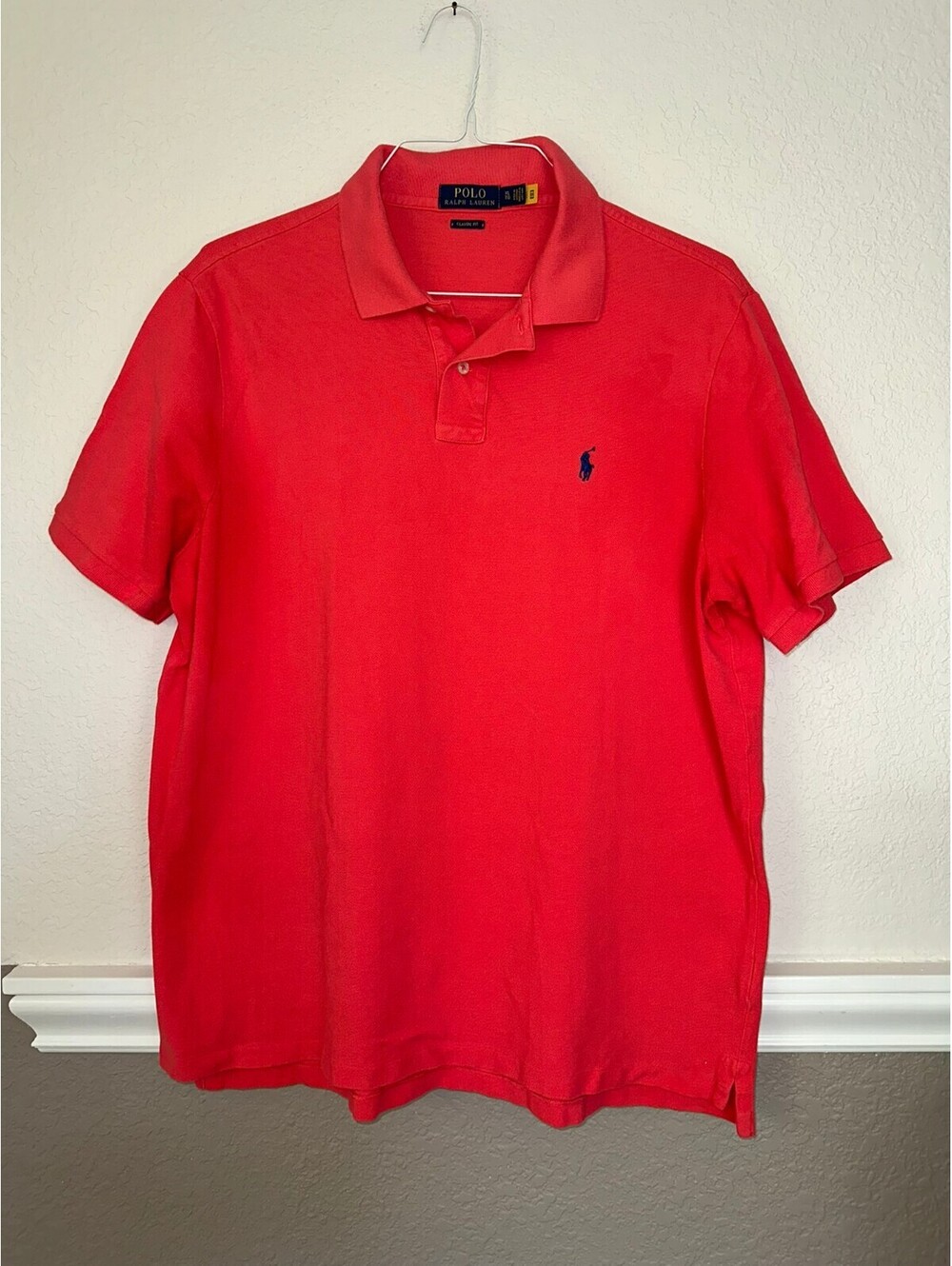 Polo Ralph Lauren Mens XL Classic Fit Polo Shirt Coral Salmon Red Blue Pony
